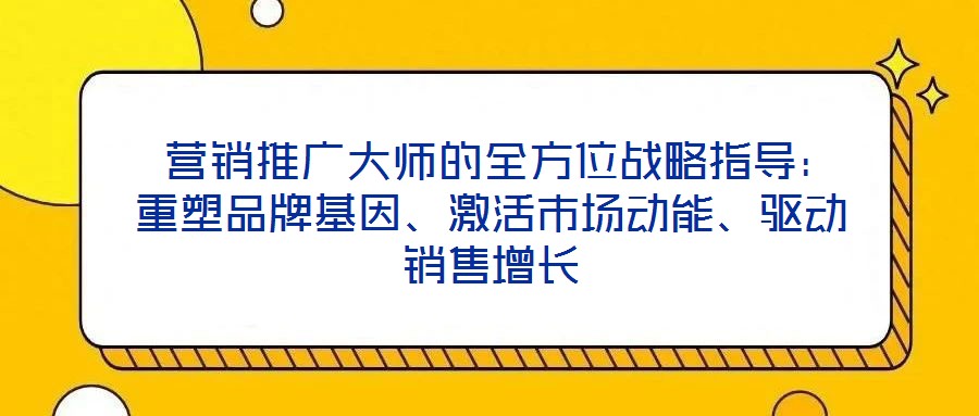  營銷推廣大師的全方位戰(zhàn)略指導(dǎo)：重塑品牌基因、激活市場動能、驅(qū)動銷售增長
