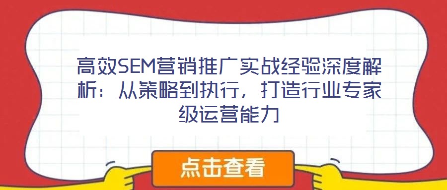 高效SEM營銷推廣實戰(zhàn)經驗深度解析：從策略到執(zhí)行，打造行業(yè)專家級運營能力