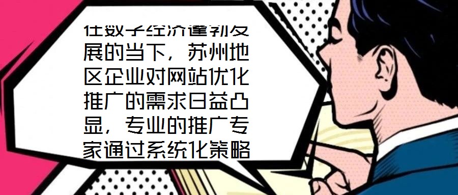 在數(shù)字經(jīng)濟(jì)蓬勃發(fā)展的當(dāng)下，蘇州地區(qū)企業(yè)對網(wǎng)站優(yōu)化推廣的需求日益凸顯，專業(yè)的推廣專家通過系統(tǒng)化策略，助力企業(yè)實(shí)現(xiàn)網(wǎng)站排名提升、潛在客戶引流及優(yōu)質(zhì)用戶體驗(yàn)構(gòu)建的目標(biāo)