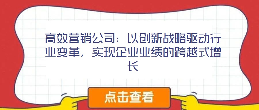 高效營(yíng)銷(xiāo)公司：以創(chuàng)新戰(zhàn)略驅(qū)動(dòng)行業(yè)變革，實(shí)現(xiàn)企業(yè)業(yè)績(jī)的跨越式增長(zhǎng)