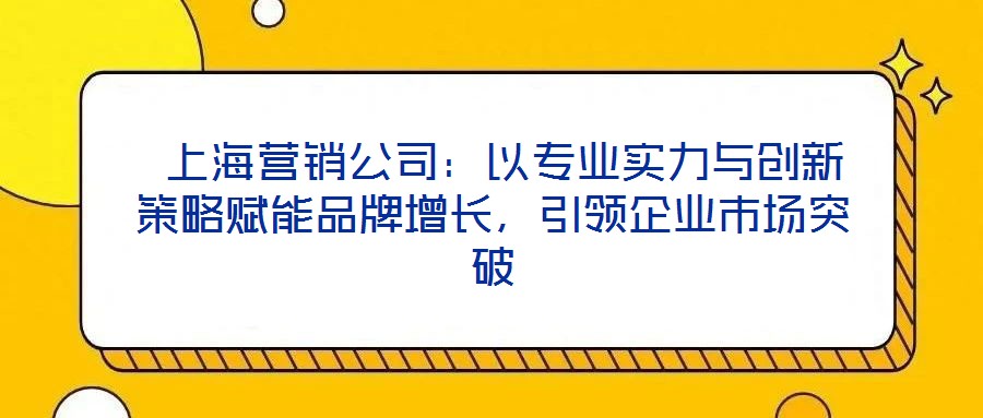  上海營(yíng)銷(xiāo)公司：以專(zhuān)業(yè)實(shí)力與創(chuàng)新策略賦能品牌增長(zhǎng)，引領(lǐng)企業(yè)市場(chǎng)突破